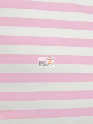 Poly Cotton 1 Inch Stripe Fabric / Pink/White By The Yard