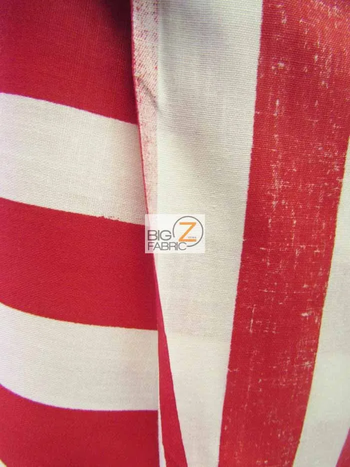 Poly Cotton 1 Inch Stripe Fabric  / Red/White / Sold By The Yard