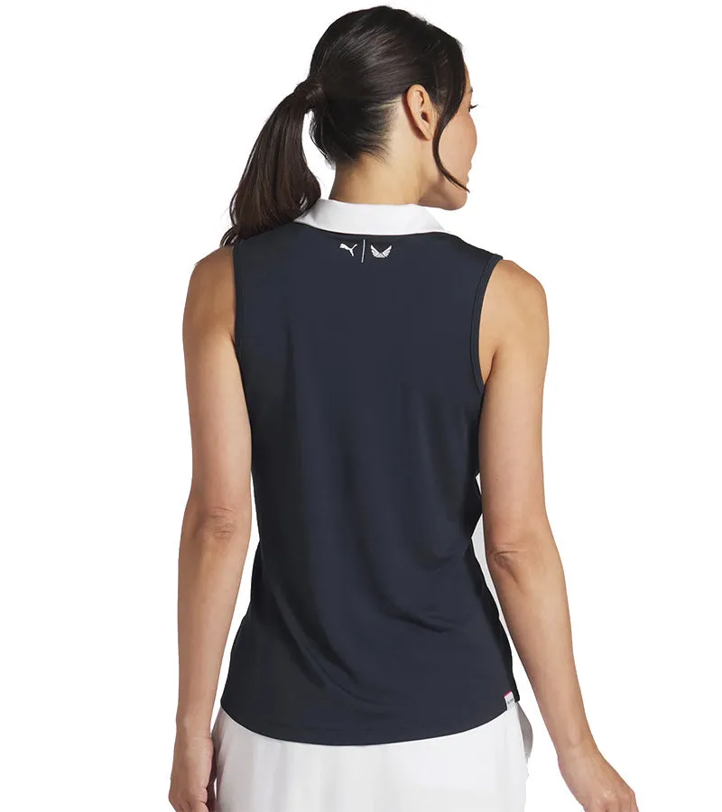 Puma Womens Volition Piped Sleeveless Golf Polo Shirt