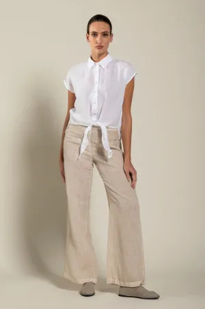 Short-Sleeve Linen Shirt with Front Tie