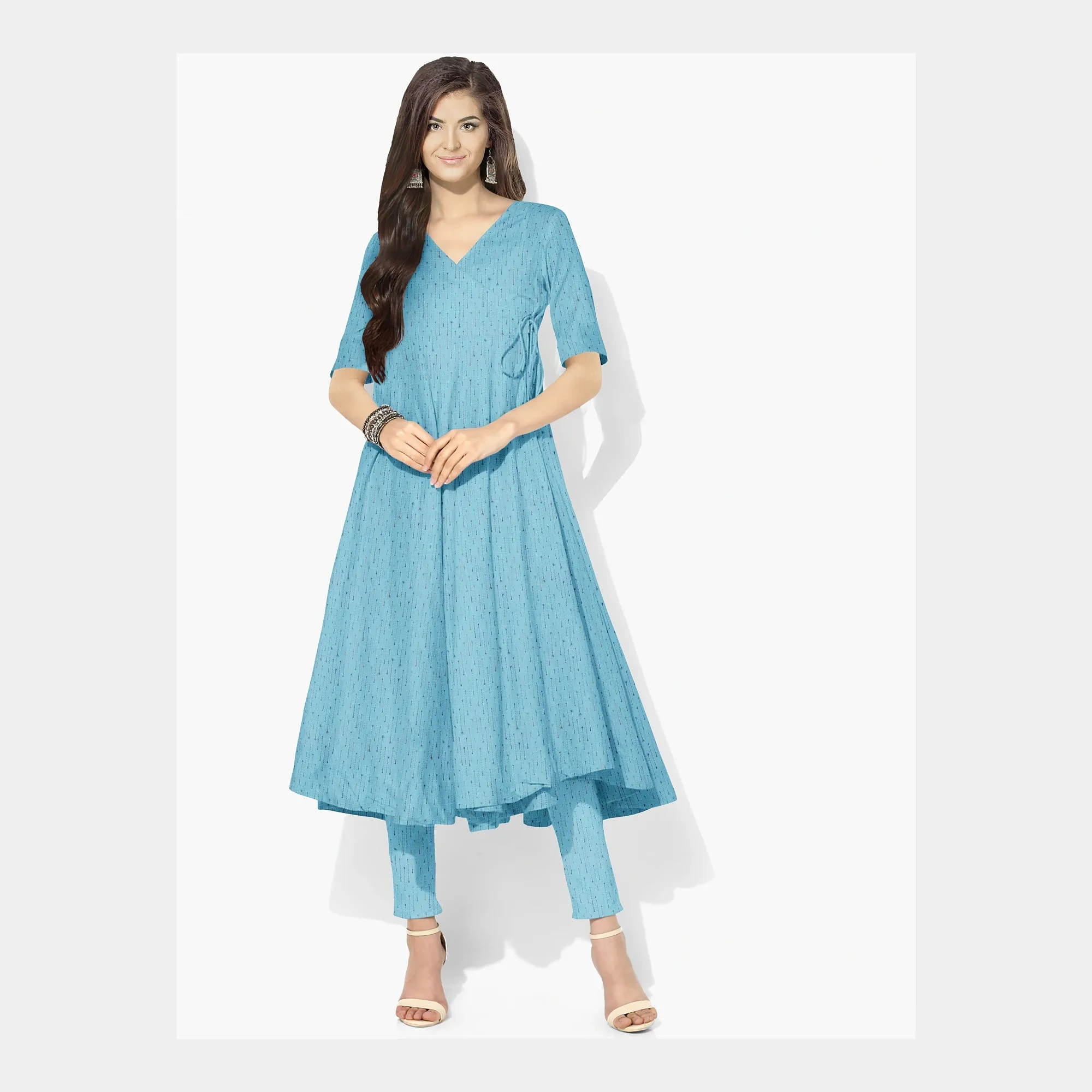 Sky Blue Solid Jacquard Cotton Fabric, Plain Weave 48 Inches, TU-2015