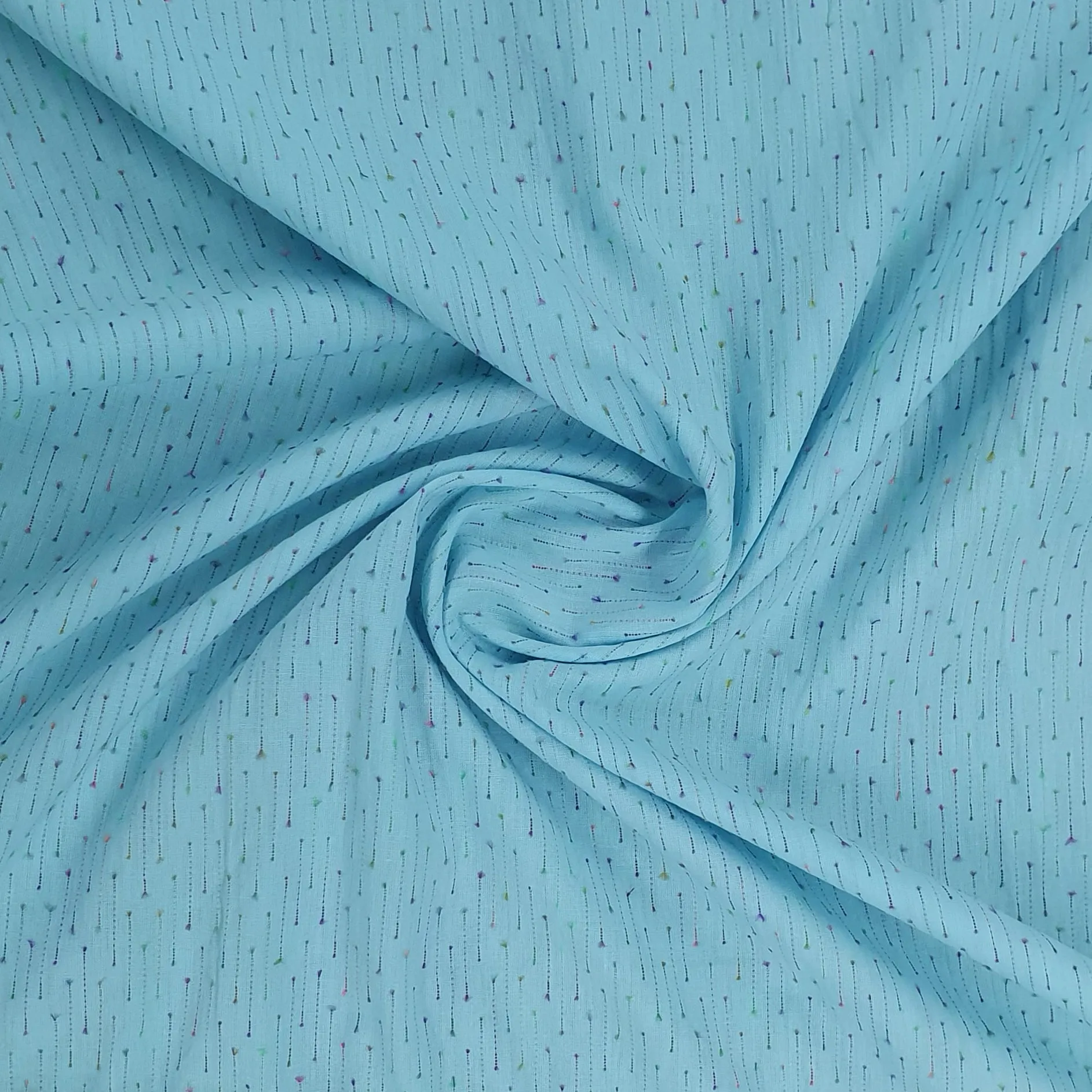 Sky Blue Solid Jacquard Cotton Fabric, Plain Weave 48 Inches, TU-2015