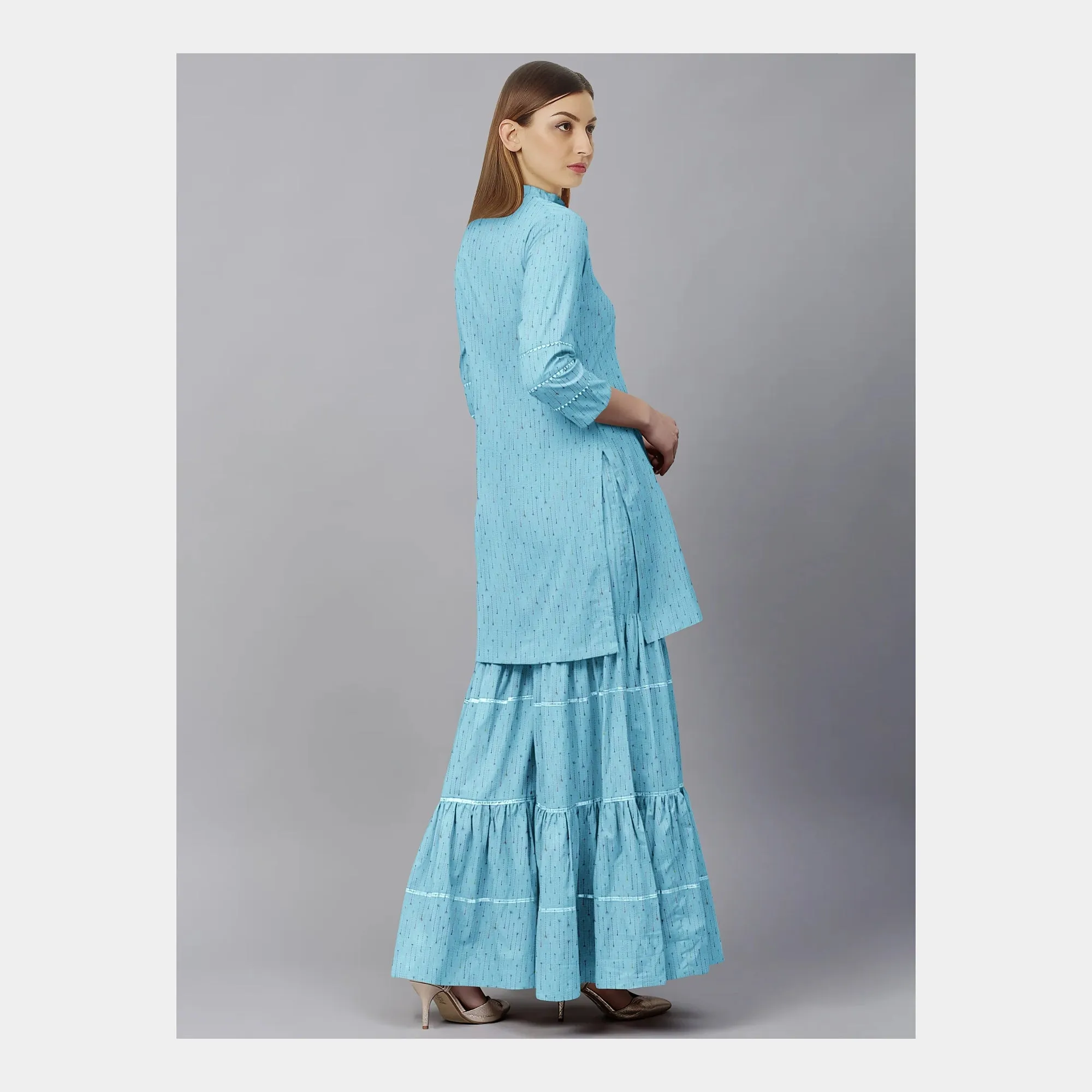 Sky Blue Solid Jacquard Cotton Fabric, Plain Weave 48 Inches, TU-2015