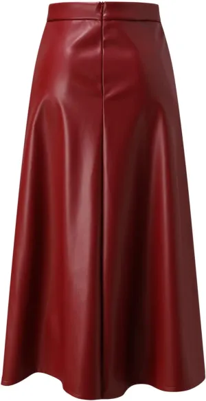 Summer Skirts for Women Solid Color Ruched High Waist Faux Leather Skirt A Line Black plus Size Sexy Long Skirts Pleated