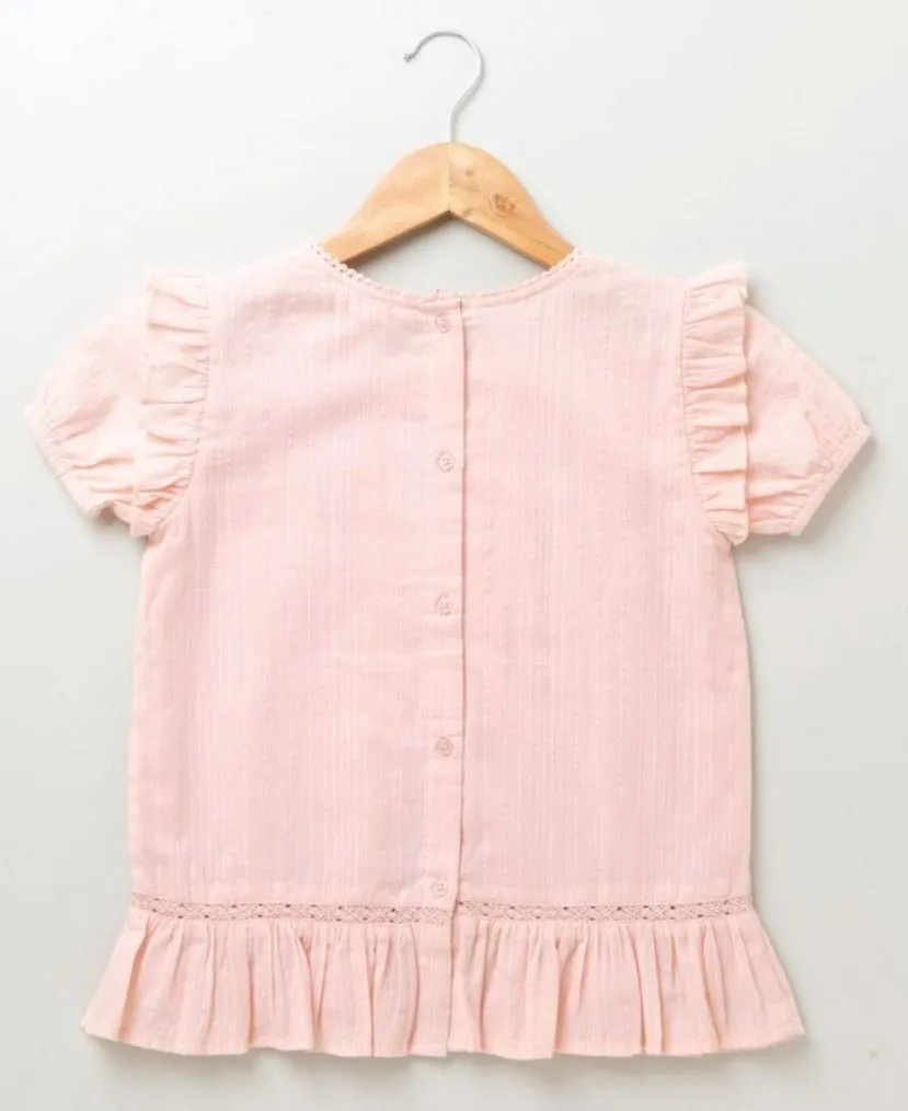Sweetlime by AS Cotton Lurex Stripe With Lurex Floral Embroidery Top - Baby Pink