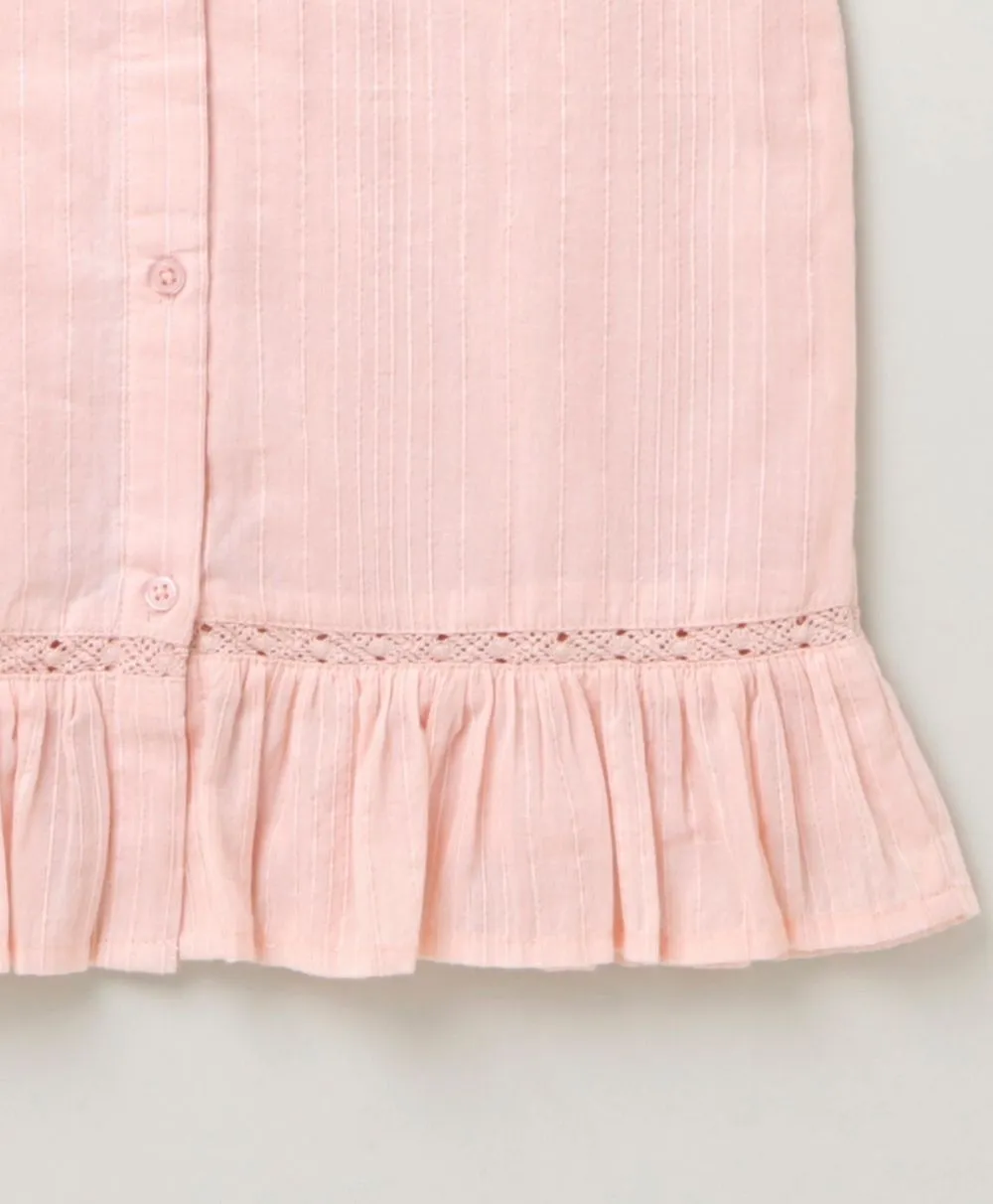 Sweetlime by AS Cotton Lurex Stripe With Lurex Floral Embroidery Top - Baby Pink