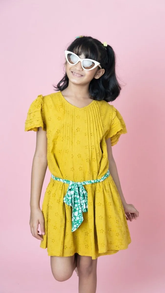 Sweetlime by AS Shifly Dress With Flutter Sleeves - Mustard