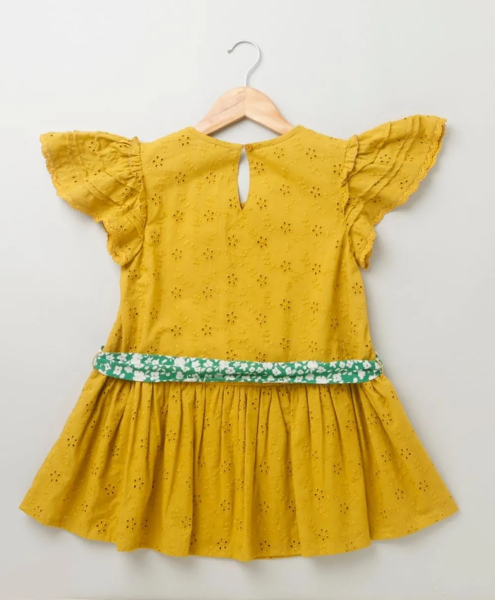 Sweetlime by AS Shifly Dress With Flutter Sleeves - Mustard