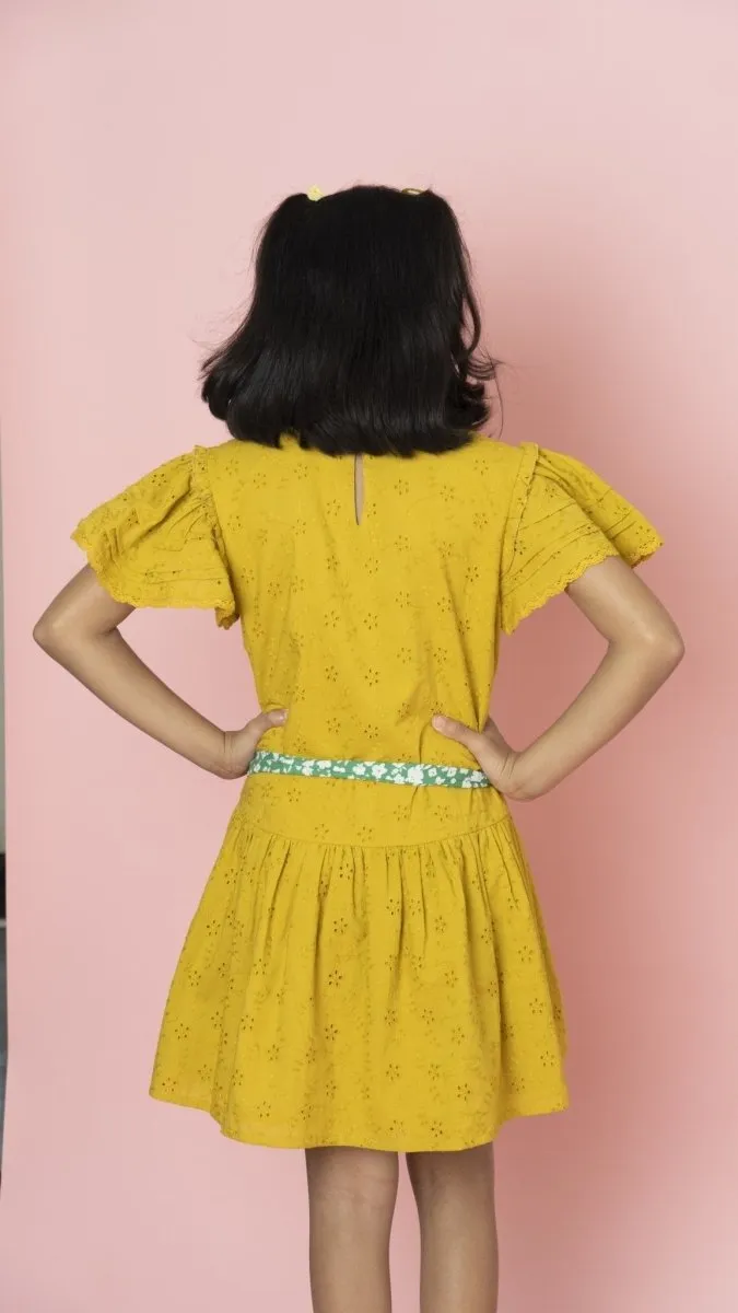 Sweetlime by AS Shifly Dress With Flutter Sleeves - Mustard