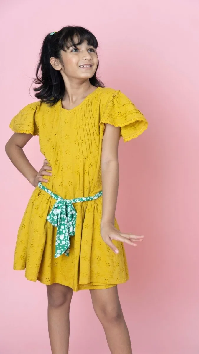 Sweetlime by AS Shifly Dress With Flutter Sleeves - Mustard