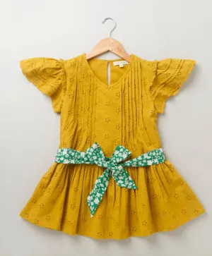 Sweetlime by AS Shifly Dress With Flutter Sleeves - Mustard