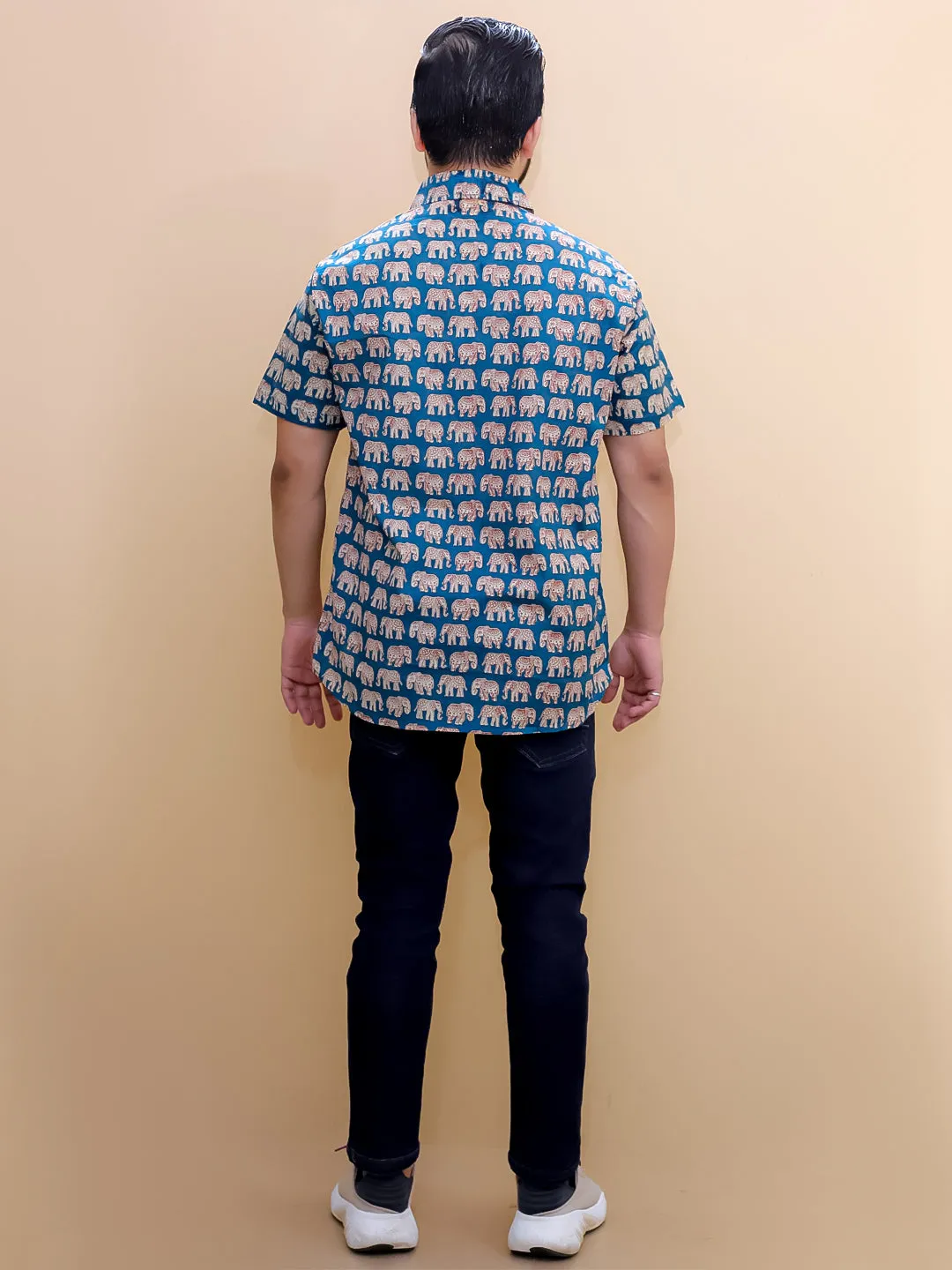 Teal Elephant Print Mens Shirt