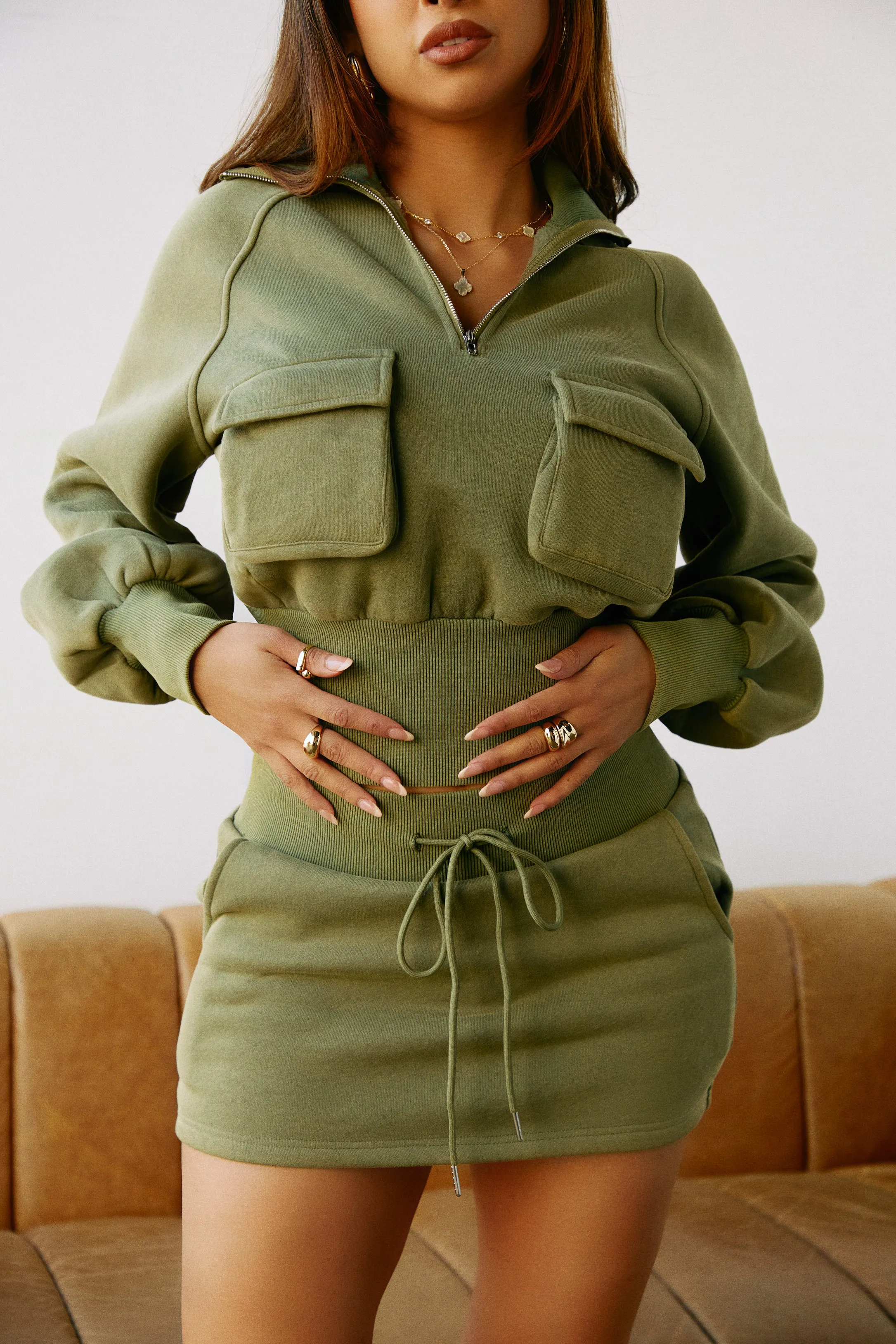 Unbothered Skirt Cargo Mini Skirt - Green