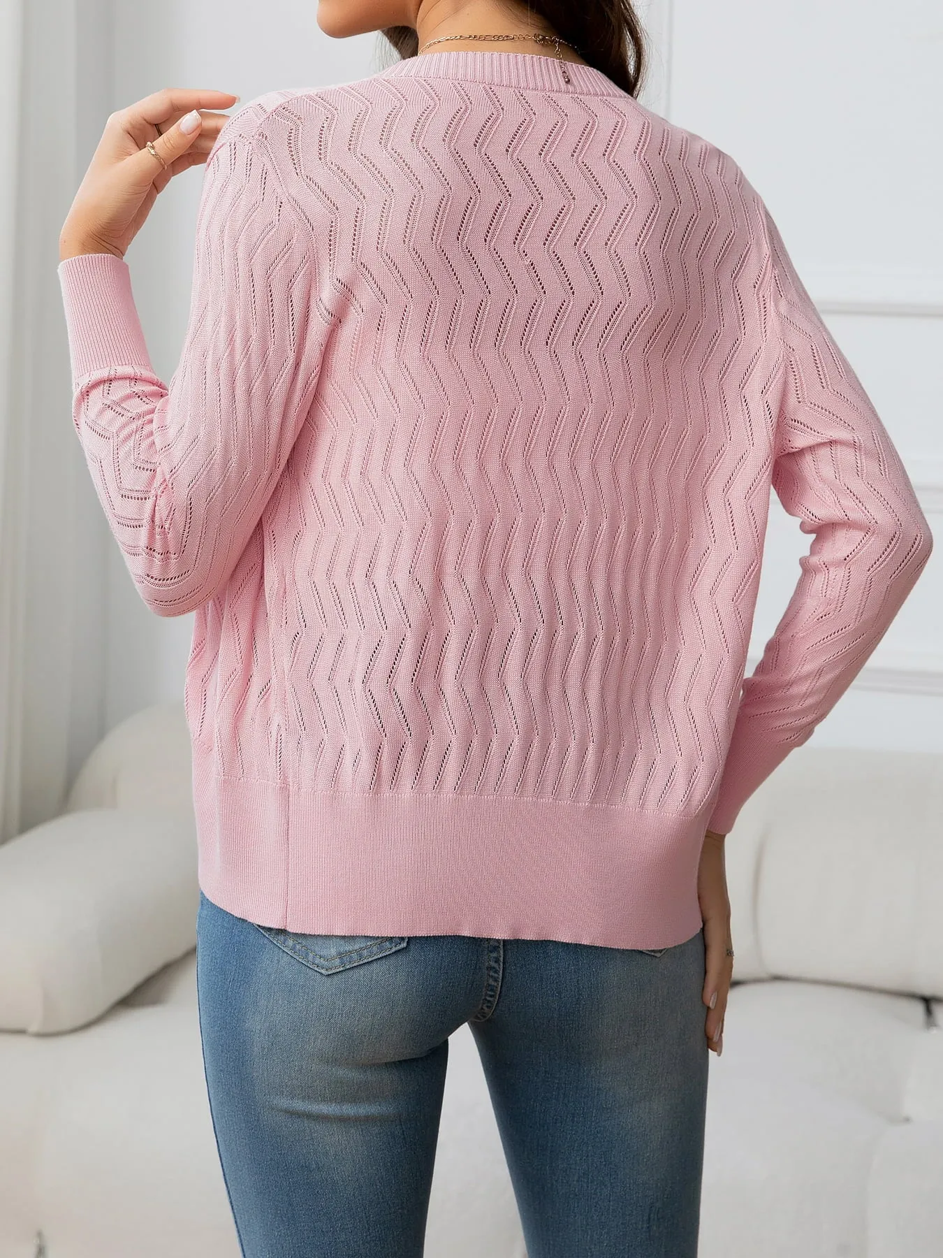 V-Neck Long Sleeve Buttoned Knit Top