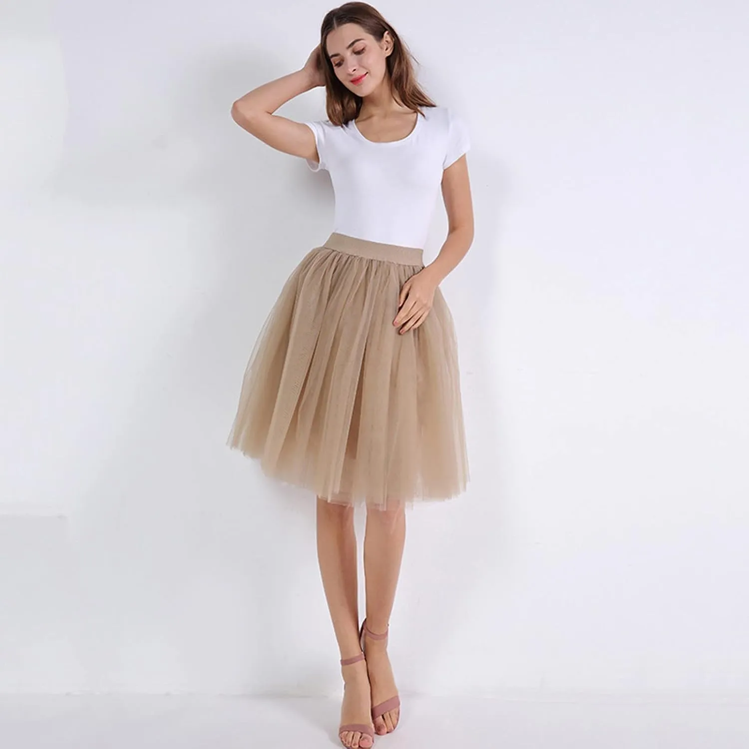 Women's A-Line High Waisted Midi Skirt Women's Classic Layered Tulle Skirt for Adult Teen Swim Skirt Bottoms for