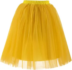 Womens Casual High Waisted Skirts Fashion Solid Versatile A Line Fairy Skirt Prom Party Knee Length Skirt Tutu Skirt