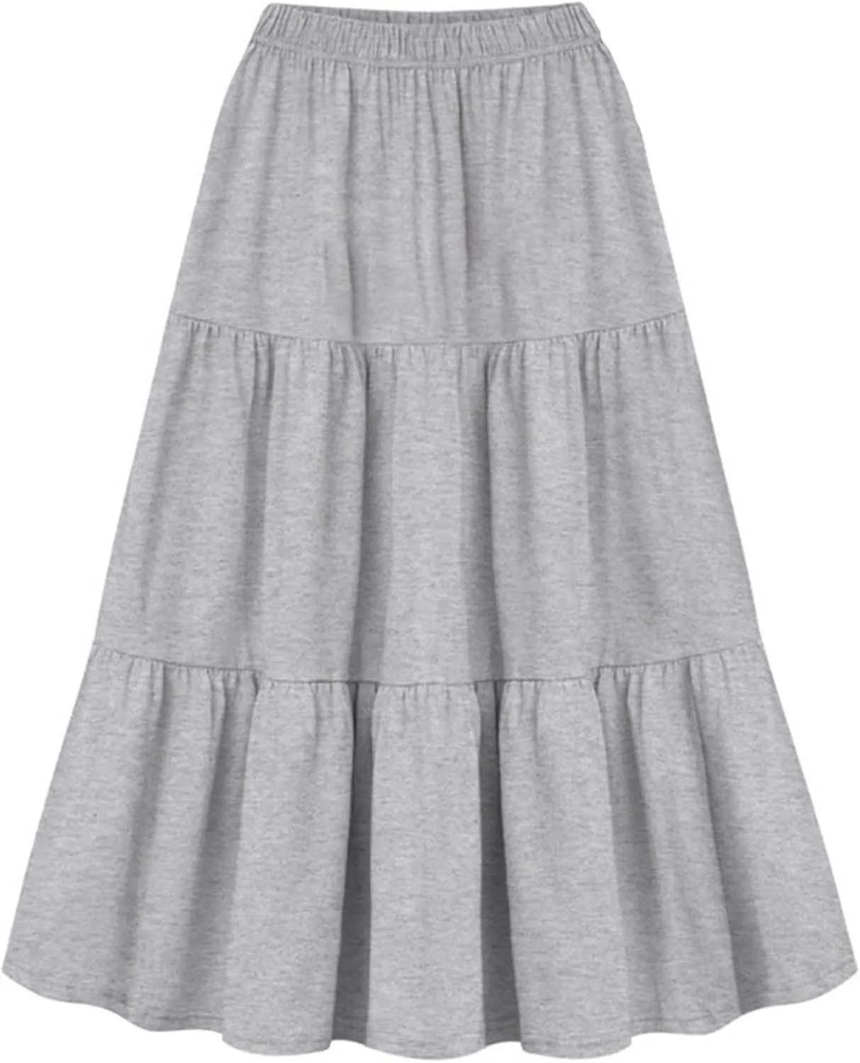 Womens Casual Skirt Plus Size Summer Skirt Elastic Tiered Skirt Flowy Maxi Skirt Comfy Midi Skirt Fashion Beach Skirt