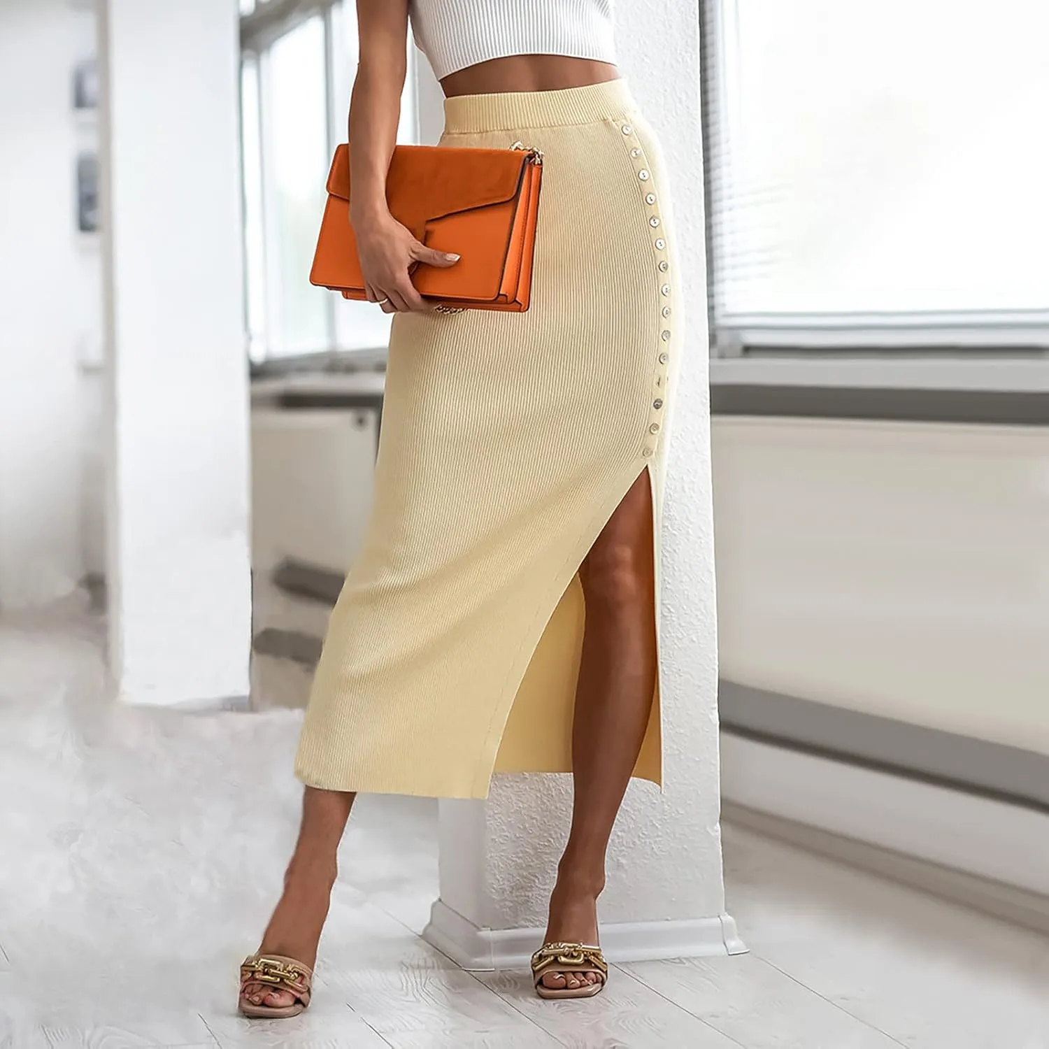 Womens Casual Skirt Plus Size Summer Skirt Elastic Tiered Skirt Flowy Maxi Skirt Comfy Midi Skirt Fashion Beach Skirt
