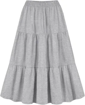 Womens Casual Skirt Plus Size Summer Skirt Elastic Tiered Skirt Flowy Maxi Skirt Comfy Midi Skirt Fashion Beach Skirt
