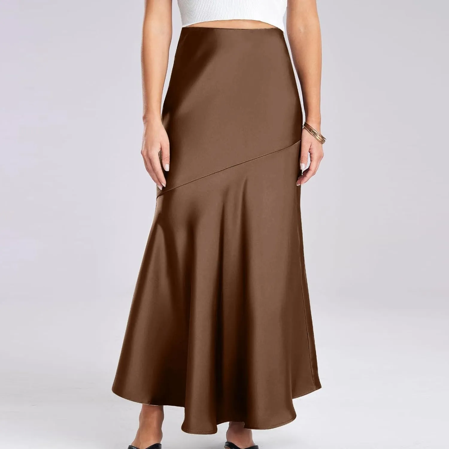 Women's Elegant Long Skirt Wrap Hip Elastic Waist Flared A-Line Maxi Skirts 2025 Trendy Summer Formal Wedding Skirts