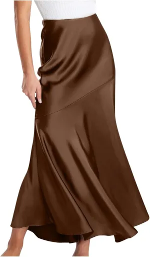 Women's Elegant Long Skirt Wrap Hip Elastic Waist Flared A-Line Maxi Skirts 2025 Trendy Summer Formal Wedding Skirts