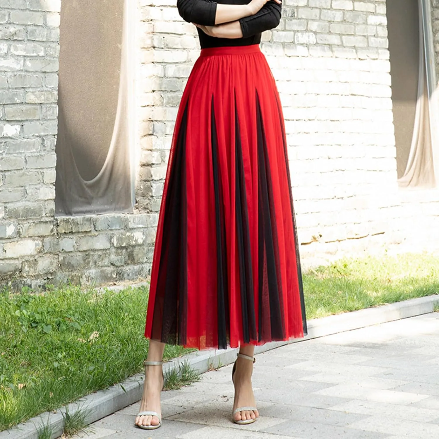 Womens Fashion Patchwork Mid Length Skirts Casual Flowy Tulle Bubble Fairy Skirt Carnival Holiday Party A Line Skirts