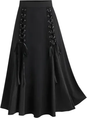 Women's High Waisted Renaissance Skirts Lace Up Medieval Maxi Skirts Long Skirts Halloween Vintage Victorian Skirts