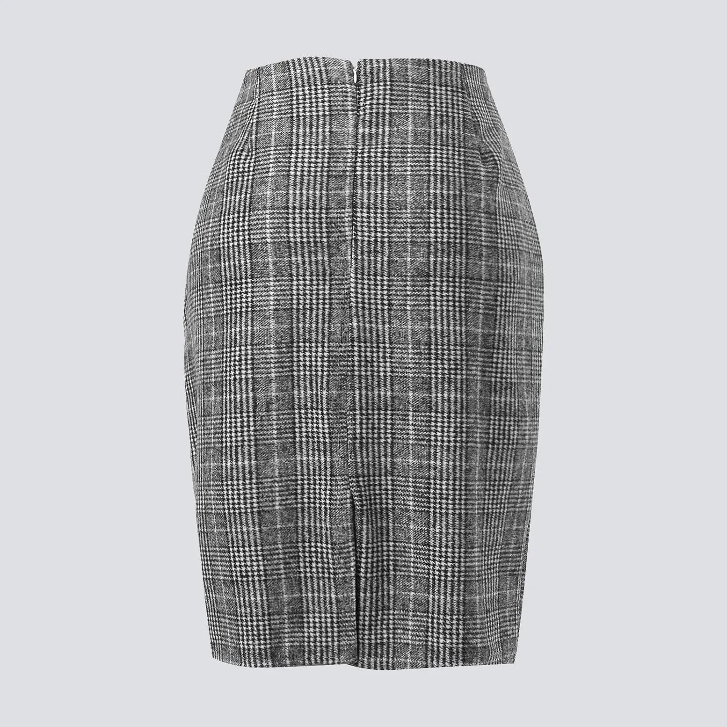 Womens Knee Length Plaid Skirts Elastic Waist Stretchy Bodycon Business Tweed Pencil Skirt