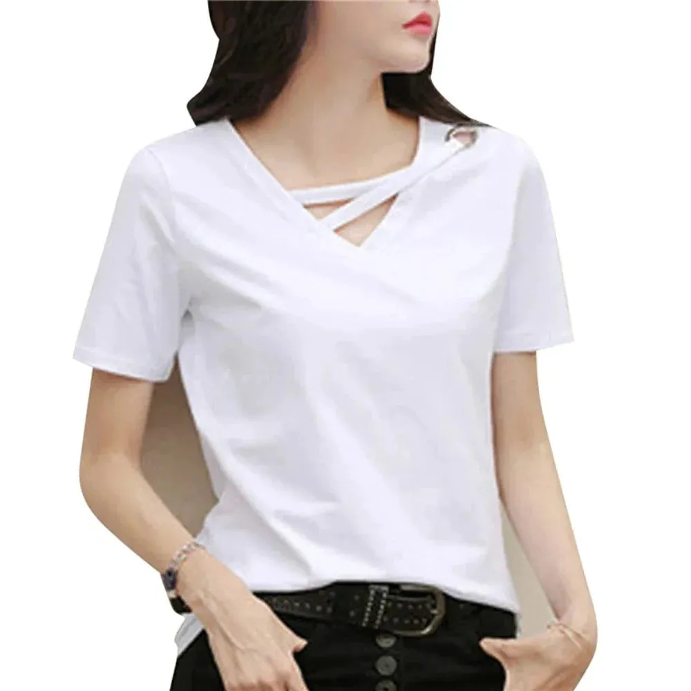 Womens Korean Fashion V Neck Summer Top