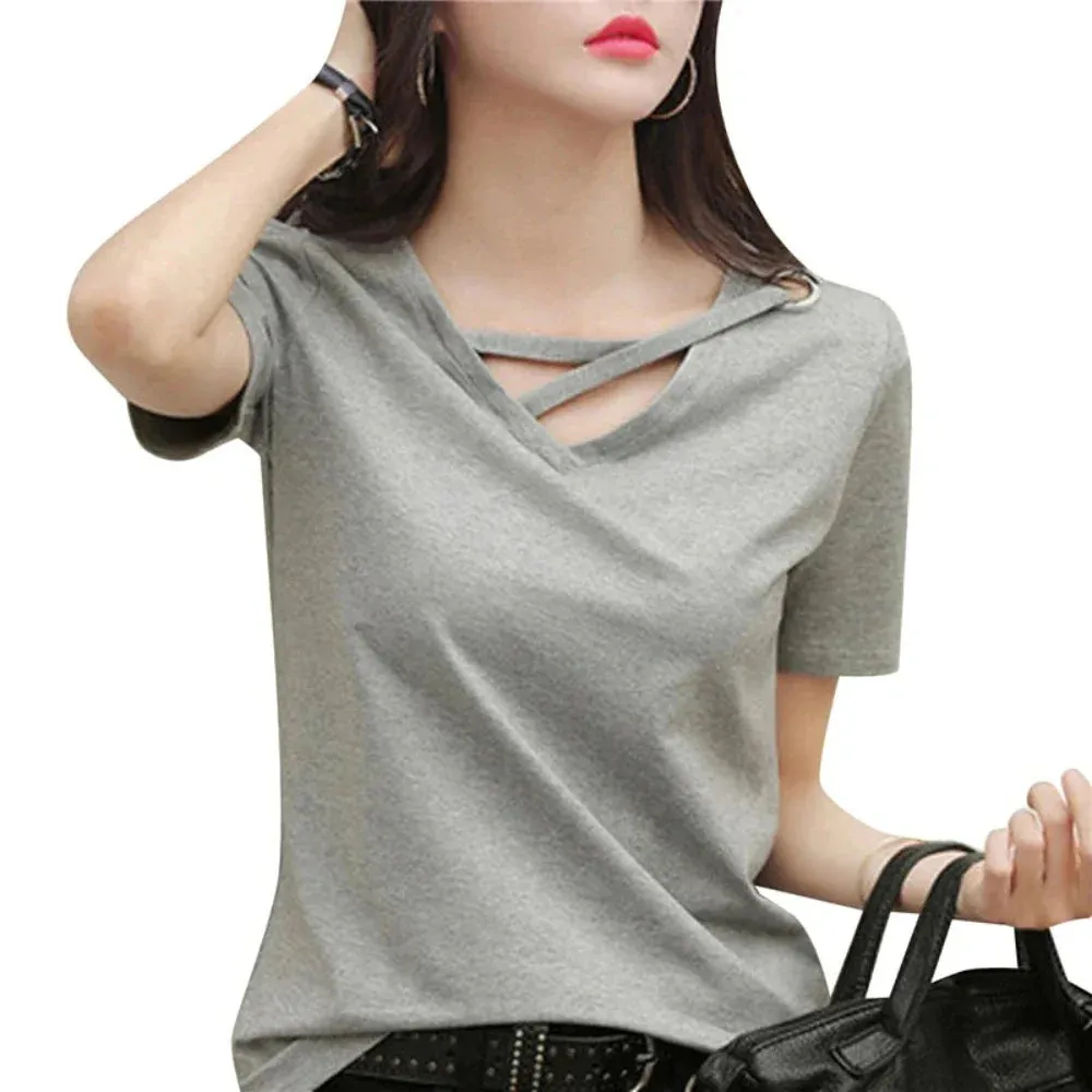 Womens Korean Fashion V Neck Summer Top