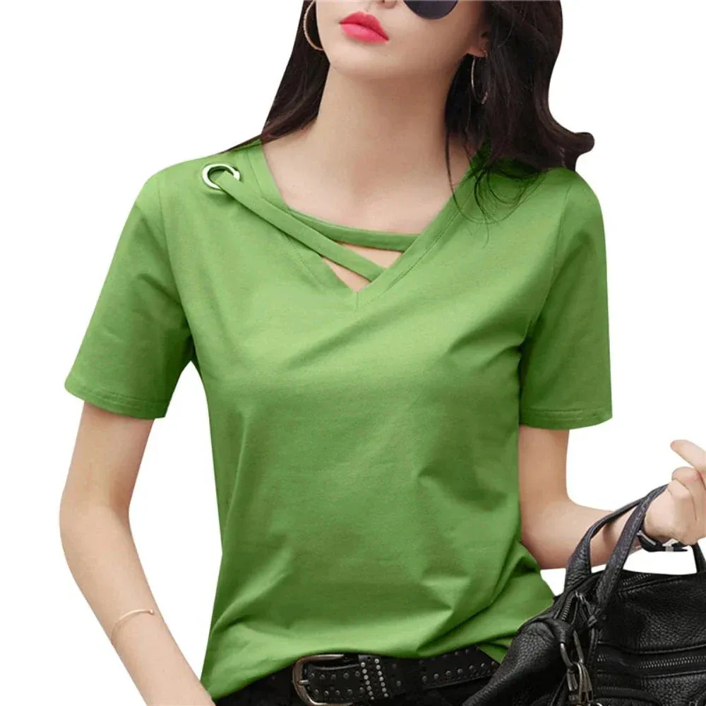 Womens Korean Fashion V Neck Summer Top