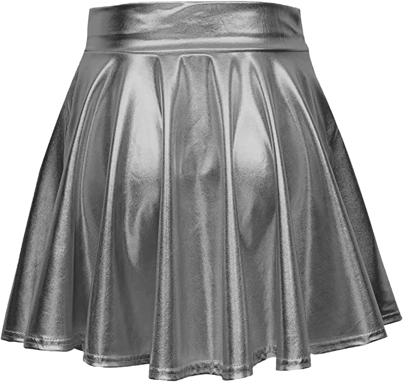 Womens Metallic Skirt Rave Carnival Shiny Flared High Waist Mini Holographic Pleated Skirts for Women