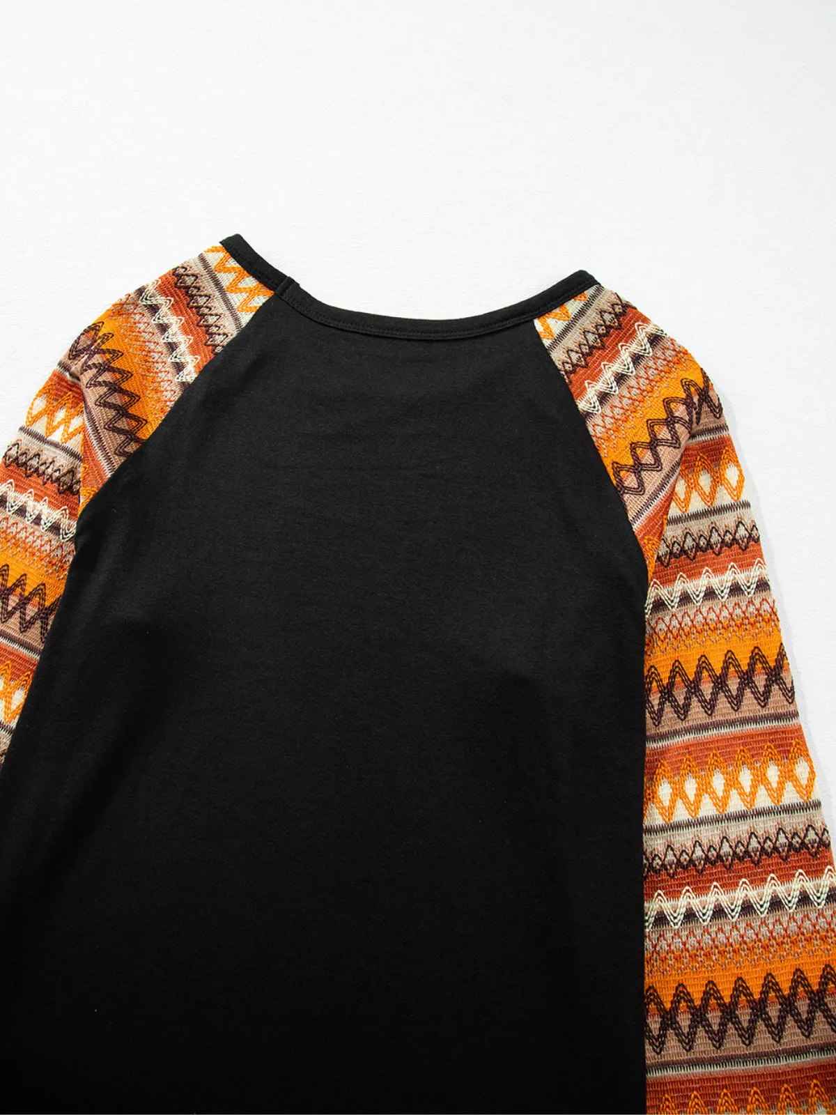 Womens Orange Geo Print Raglan Patchwork Long Sleeve Tee