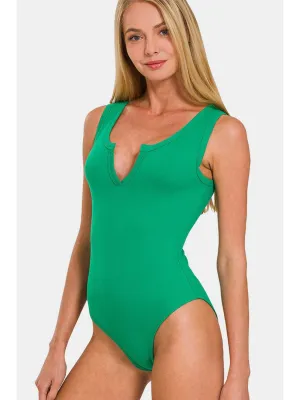 Zenana Microfiber Notched Sleeveless Bodysuit